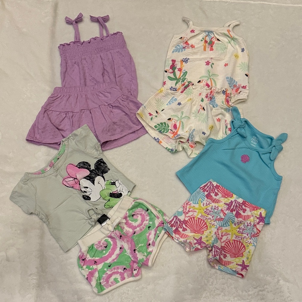 12 Month Girls Summer Playwear Lot - Lavender, Aqua, Pink & Multicolor
